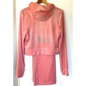 Juicy Couture Velour Bling Tracksuit Sz XL Strawberry Ice Pink Hoodie Pants Set